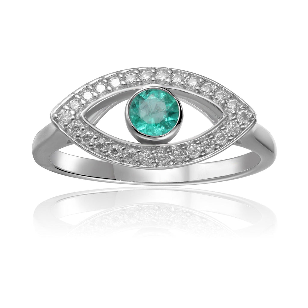 Genuine Emerald Evil Eye Ring with Moissanite Accents - FineColorJewels