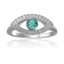 Load image into Gallery viewer, Genuine Emerald Evil Eye Ring with Moissanite Accents - FineColorJewels