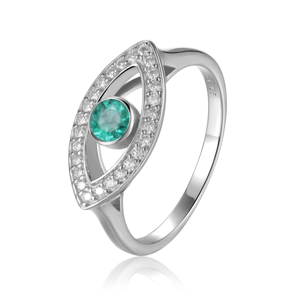 Genuine Emerald Evil Eye Ring with Moissanite Accents - FineColorJewels