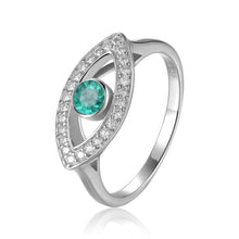 Load image into Gallery viewer, Genuine Emerald Evil Eye Ring with Moissanite Accents - FineColorJewels