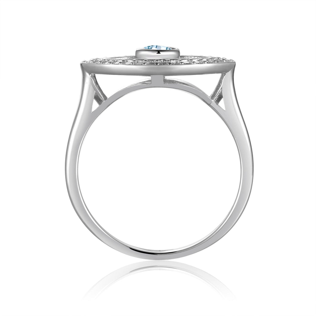 Natural Blue Topaz Evil Eye Ring with Moissanite Accents - FineColorJewels