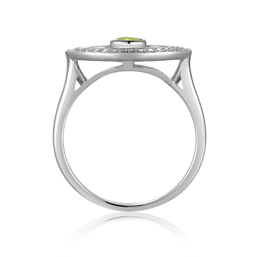 Natural Peridot Evil Eye Ring with Moissanite Accents - FineColorJewels