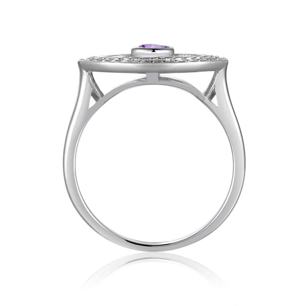 Natural Amethyst Evil Eye Ring with Moissanite Accents - FineColorJewels