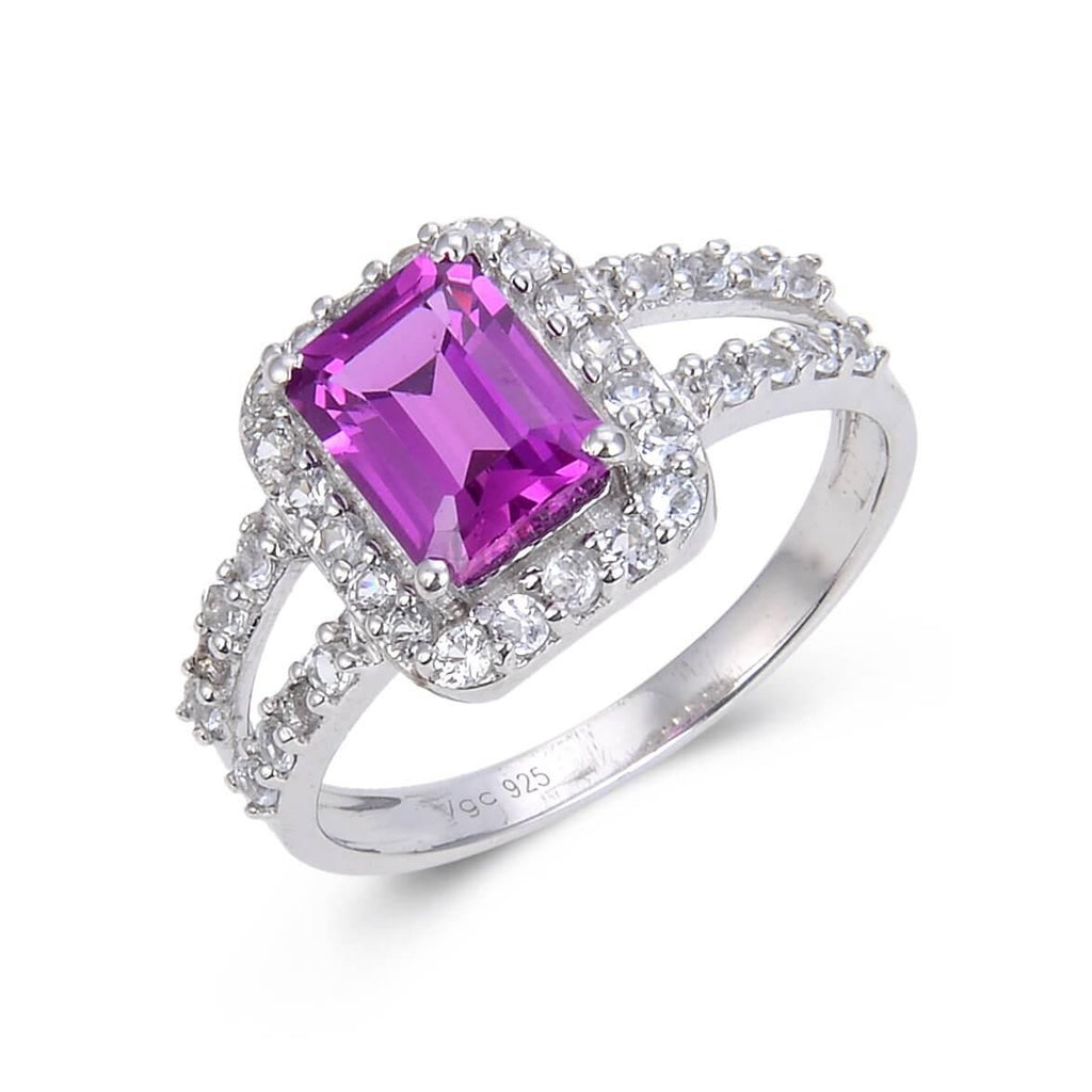 Classic Octagon Created Purple Sapphire Ring.
$ 50 - 100, Lab Created Purple Sapphire, Purple, Octagon, White, White Topaz, 925 Sterling Silver, 6, 7, 8, Halo