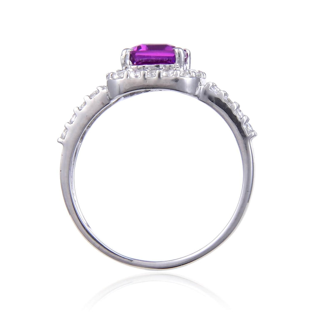 Classic Octagon Created Purple Sapphire Ring.
$ 50 - 100, Lab Created Purple Sapphire, Purple, Octagon, White, White Topaz, 925 Sterling Silver, 6, 7, 8, Halo