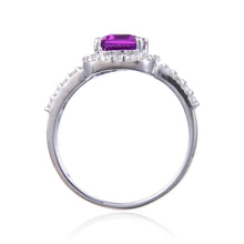 Load image into Gallery viewer, Classic Octagon Created Purple Sapphire Ring.
$ 50 - 100, Lab Created Purple Sapphire, Purple, Octagon, White, White Topaz, 925 Sterling Silver, 6, 7, 8, Halo