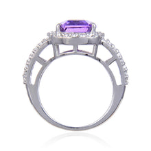 Load image into Gallery viewer, Statement Amethyst Cushion White Topaz Ring. 
$ 150 – 200, 7, Purple, Cushion Shape, Amethyst, Purple, White Topaz, 925 Sterling Silver, Statement Ring.