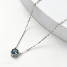 Load image into Gallery viewer, London Blue Topaz Halo Pendant Necklace