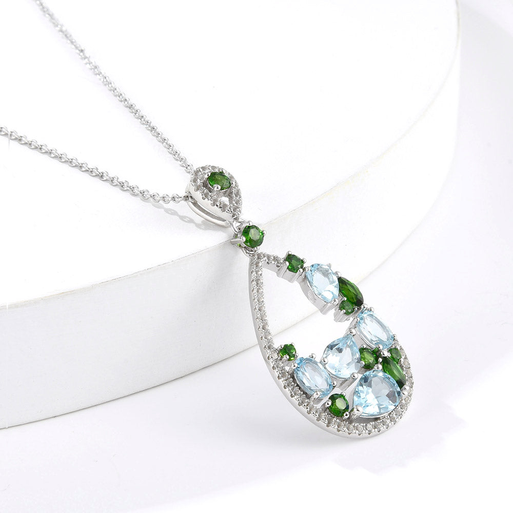 Teardrop Multi-Color Gemstone Pendant Necklace
