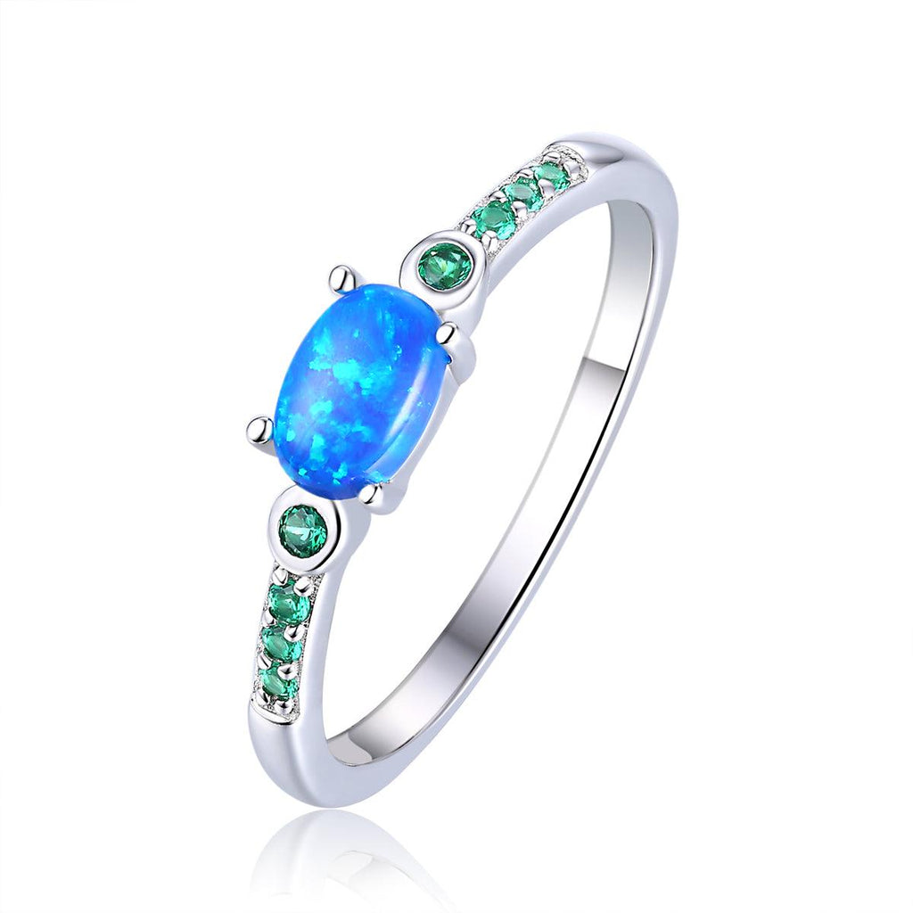 Blue Opal Oval Three Stone Ring - FineColorJewels