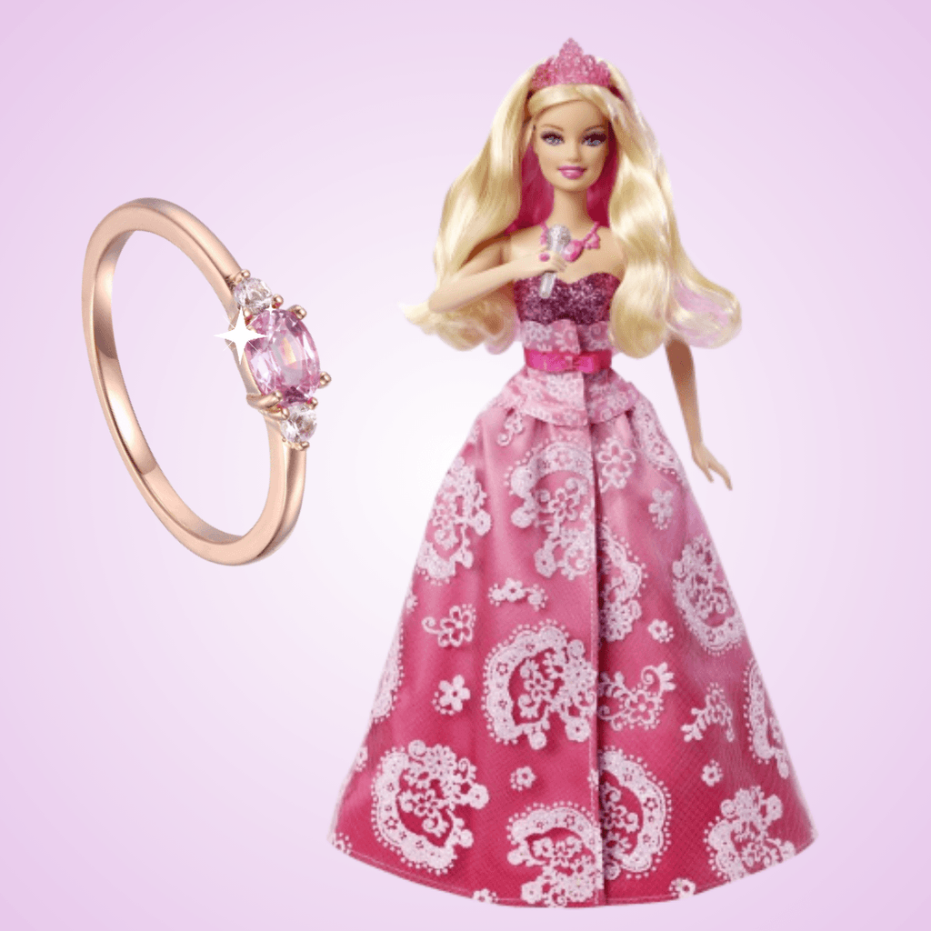 Barbie Inspired Genuine Pink and White Sapphire Dainty Rose Gold Plated Sterling Silver Ring Princess Style - FineColorJewels