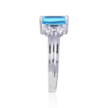 Load image into Gallery viewer, Sterling Silver Emerald Cut Blue Topaz Ring Accented with White Topaz.
$ 50 &amp; Under, 6, 7, 8, Blue, Emerald Cut, Blue Topaz, White Topaz, 925 Sterling Silver, Fashion