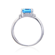 Load image into Gallery viewer, Sterling Silver Emerald Cut Blue Topaz Ring Accented with White Topaz.
$ 50 &amp; Under, 6, 7, 8, Blue, Emerald Cut, Blue Topaz, White Topaz, 925 Sterling Silver, Fashion