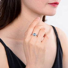 Load image into Gallery viewer, Sterling Silver Emerald Cut Blue Topaz Ring with White Topaz.
$ 50 &amp; Under, 6, 7, 8, Blue, Emerald Cut, Blue Topaz,White Topaz, 925 Sterling Silver, Fashion
