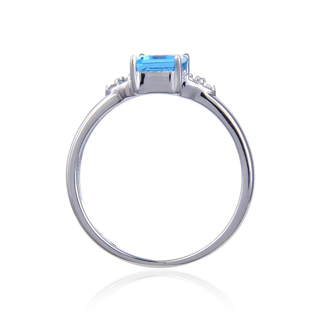 Sterling Silver Emerald Cut Blue Topaz Ring with White Topaz.
$ 50 & Under, 6, 7, 8, Blue, Emerald Cut, Blue Topaz,White Topaz, 925 Sterling Silver, Fashion