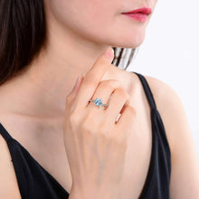 Load image into Gallery viewer, Sterling Silver Round Blue Topaz Ring Accented with White Topaz.
$ 50 &amp; Under, 6, 7, 8, Blue, Round, Blue Topaz, White Topaz, 925 Sterling Silver, Solitair