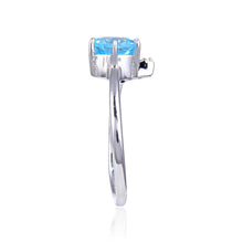 Load image into Gallery viewer, Sterling Silver Round Blue Topaz Ring Accented with White Topaz.
$ 50 &amp; Under, 6, 7, 8, Blue, Round, Blue Topaz, White Topaz, 925 Sterling Silver, Solitair