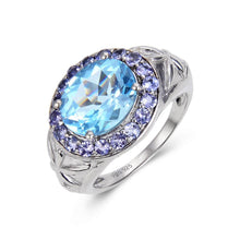 Load image into Gallery viewer, Sterling Silver Oval Blue Topaz Tanzanite Ring.
$ 100 – 150, 6, 7, 8, Blue, Oval, Blue Topaz, White Topaz, 925 Sterling Silver, Statement