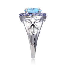 Load image into Gallery viewer, Sterling Silver Oval Blue Topaz Tanzanite Ring.
$ 100 – 150, 6, 7, 8, Blue, Oval, Blue Topaz, White Topaz, 925 Sterling Silver, Statement