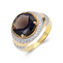 Load image into Gallery viewer, Fancy Sterling Silver Smokey Quartz with White Topaz Ring.
$ 100 – 150, 6, Oval, Round, Smoky Quartz, Brown, White, White Topaz, 925 Sterling Silver, Statement 