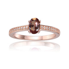 Load image into Gallery viewer, Created Alexandrite Solitaire Ring with Moissanite Accents in Rose Gold Plated Sterling Silver - FineColorJewels
