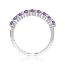 Load image into Gallery viewer, Stackable Sterling Silver Round Amethyst Ring - FineColorJewels