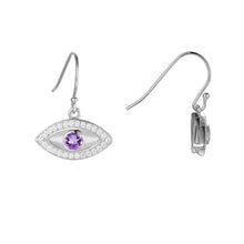 Load image into Gallery viewer, Natural Amethyst Rhodium Plated Evil Eye Earrings