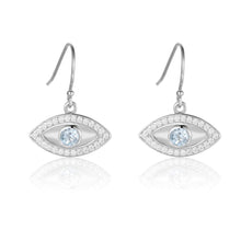 Load image into Gallery viewer, Natural Blue Topaz Rhodium Plated Evil Eye Earrrings