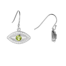 Load image into Gallery viewer, Natural Peridot Rhodium Plated Evil Eye Earrrings