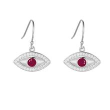 Load image into Gallery viewer, Genuine Ruby Rhodium Plated Evil Eye Earrings