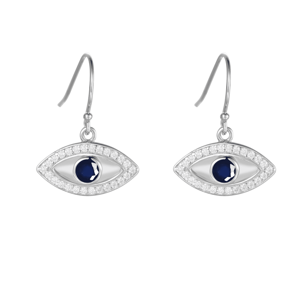 Genuine Sapphire Rhodium Plated Evil Eye Earrrings