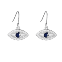 Load image into Gallery viewer, Genuine Sapphire Rhodium Plated Evil Eye Earrrings