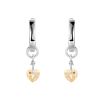 Load image into Gallery viewer, Natural Citrine Dangling Rhodium Heart Earrings
