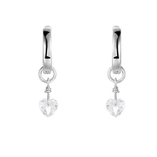 Load image into Gallery viewer, Natural White Topaz Dangling Rhodium Heart Earrings