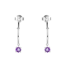 Load image into Gallery viewer, Natural Amethyst Dainty Round Rhodium Earrings