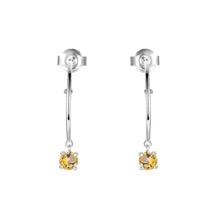 Load image into Gallery viewer, Natural Citrine Dainty Round Rhodium Earrings