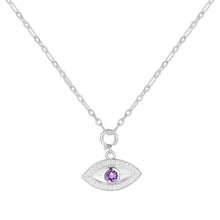 Load image into Gallery viewer, Natural Amethyst Rhodium Plated Evil Eye Necklace