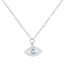 Load image into Gallery viewer, Natural Blue Topaz Rhodium Plated Evil Eye Necklace