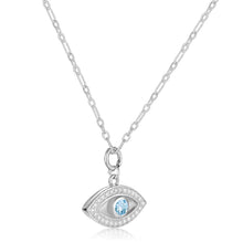 Load image into Gallery viewer, Natural Blue Topaz Rhodium Plated Evil Eye Necklace