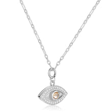 Load image into Gallery viewer, Natural Citrine Rhodium Plated Evil Eye Necklace