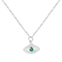Load image into Gallery viewer, Genuine Emerald Rhodium Plated Evil Eye Necklace