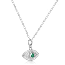 Load image into Gallery viewer, Genuine Emerald Rhodium Plated Evil Eye Necklace
