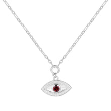 Load image into Gallery viewer, Natural Garnet Rhodium Plated Evil Eye Necklace