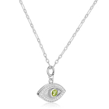 Load image into Gallery viewer, Natural Peridot Rhodium Plated Evil Eye Necklace