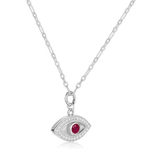 Load image into Gallery viewer, Genuine Ruby Rhodium Plated Evil Eye Necklace
