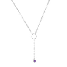 Load image into Gallery viewer, Natural Amethyst Dainty Round Rhodium Necklace