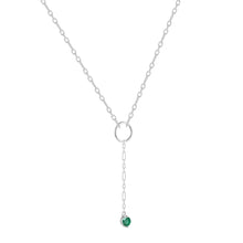Load image into Gallery viewer, Genuine Emerald Dainty Round Rhodium Necklace