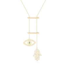 Load image into Gallery viewer, Emerald Evil Eye and Hamsa Necklace - FineColorJewels