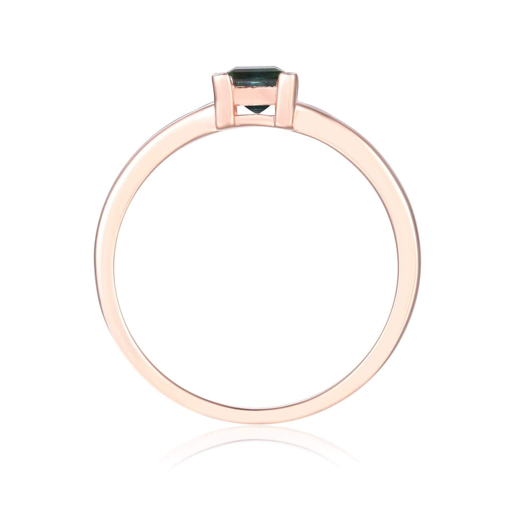 Rose Gold Plated Green Tourmaline Square Shaped Solitaire Ring
