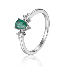 Load image into Gallery viewer, Rose Gold Plated Three Stone Teardrop Genuine Green Emerald Ring